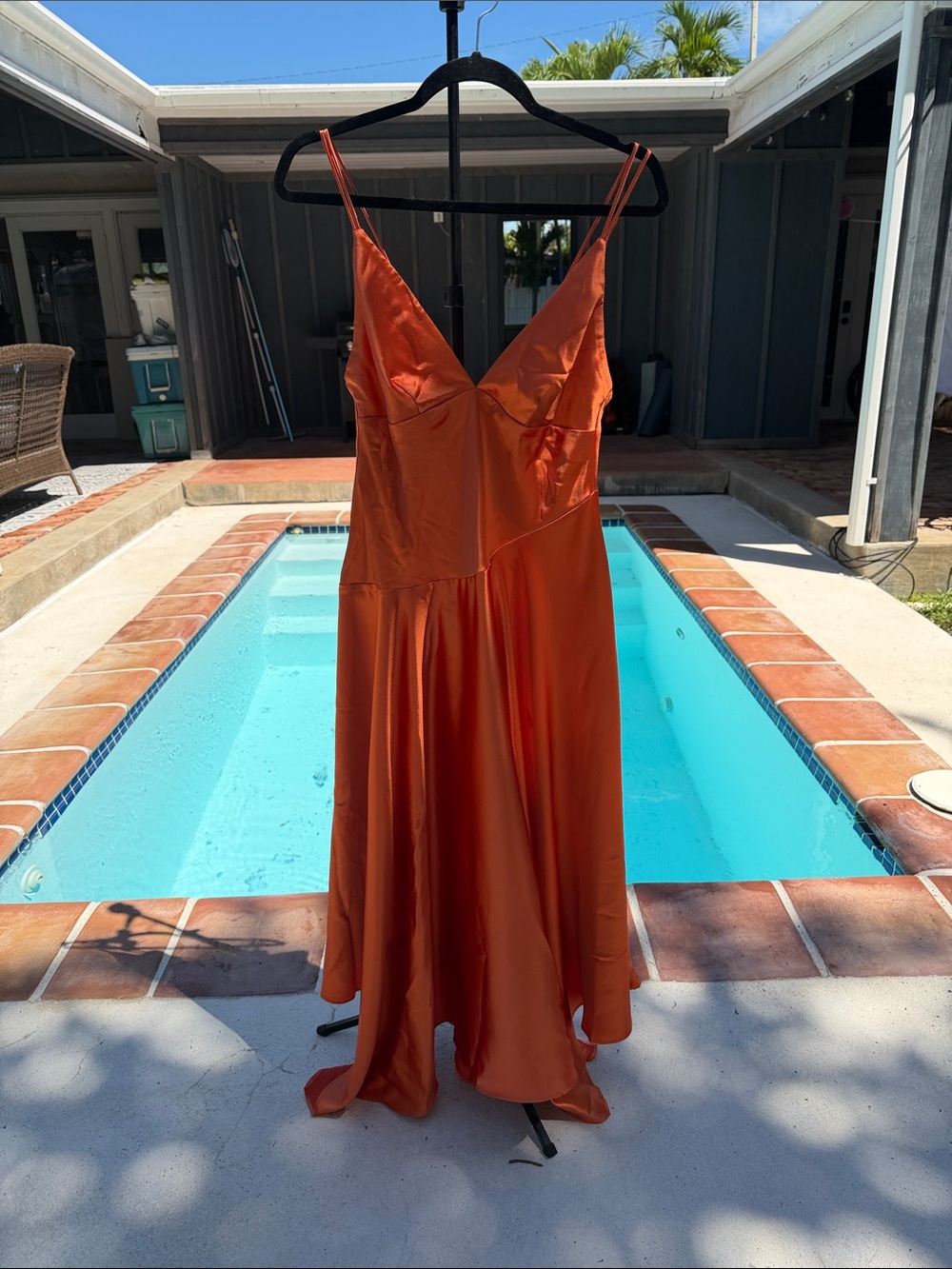 Women's Satin Dress - Rust Orange